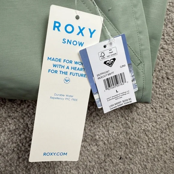 Roxy NEW Rideout Technical Snow Bib Pants Lily Pad Winter Overalls Women's Large - Picture 3 of 6